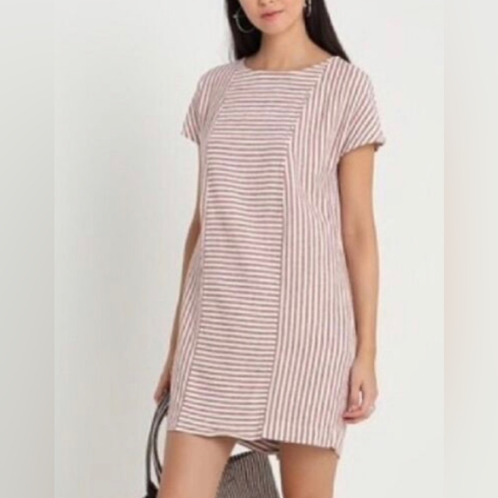 Madewell Daphne Rust Stripe-Play Button-Back Tee Dress Size Extra Small